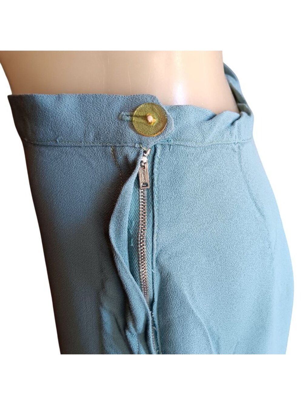 True Vintage 1960's  sz 4  26"  Skirt TIEL BLUE/GRAY SLINKY RAYON HANDMADE Midi